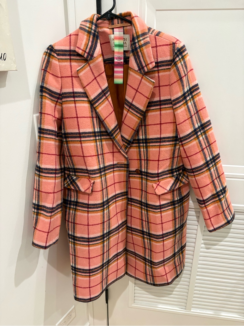 LIKE NEW SIZE MEDIUM Scotch & Soda Pink Plaid Pea Coat